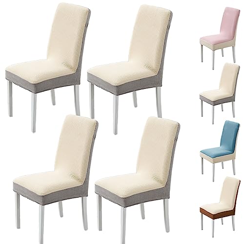 Zeyeo Dicke, Elastische Stuhlhussen Für Parson-Stuhl, 2er-/4er-/6er-Set, Zweifarbige Spleiße, Moderner Schutz Für Restaurants(Beige Grey 4pcs) von Zeyeo