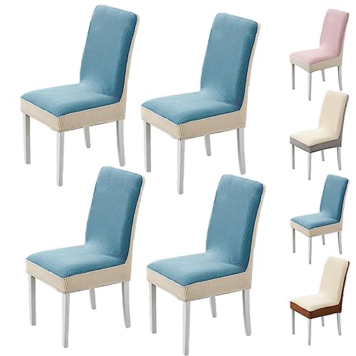 Zeyeo Dining Chair Cover Set of 2/4/6 Thick Stretch Parson Chair Slipcovers Two-Color Splicing Chair Cover Furniture Cover Modern Style Seat Protector Seat Cover for Restaurants Hotels,Blue 2pcs(Blue von Zeyeo