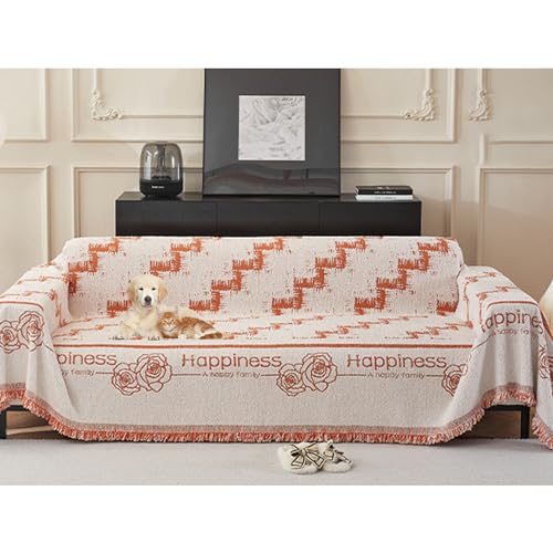 Zeyeo Doppelseitiger Chenille-Couchbezug, Wendbare Sofadecke Mit Quaste, Waschbar, rutschfest, Moderner Schonbezug(Orange,180 * 150cm/71 * 59in) von Zeyeo