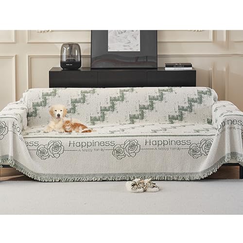 Zeyeo Doppelseitiger Chenille-Sofabezug – Wendbare Sofadecke Mit Quaste, Waschbarer Anti-Rutsch-Schutz(Green,180 * 230cm/71 * 90.5in) von Zeyeo