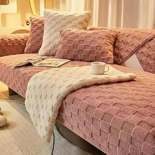 Zeyeo Einfarbige Quadratische Sofabezüge Aus Plüsch – Weiche, Warme, rutschfeste Sofabezüge Für 1–3 Sitze, Haustiere, Waschbar(Pink,90 * 240cm/35.4 * 94.5in) von Zeyeo