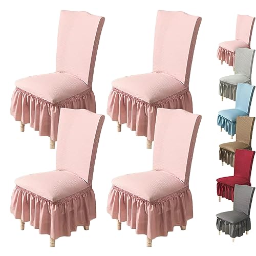 Zeyeo Einfarbige Stuhlhussen Mit Rock, Set Mit 1/2/4/6 – Dehnbare, Verdickte Schonbezüge Für Stühle Mit Gerader Rückenlehne, Für Zuhause Und Hotels(Pink 4pcs) von Zeyeo