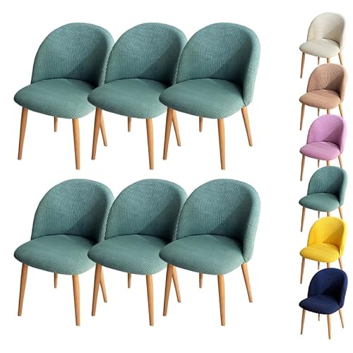Zeyeo Einfarbiger Karierter Stuhlbezug Für Esszimmerstühle, Elastischer Stuhlbezug Mit Gebogener Rückenlehne, Runder Stuhlbezug Für Zuhause Und Hotel(Green 6pcs) von Zeyeo