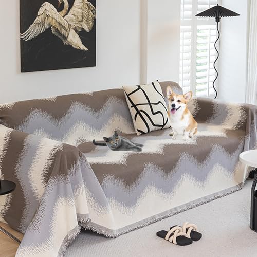 Zeyeo Einteiliger Doppelseitiger Sofaüberwurf, Waschbar, Multifunktional, Für 2/3/4-Kissen-Couch, Alle Jahreszeiten(Khaki,180 * 380cm/71 * 149.6in) von Zeyeo