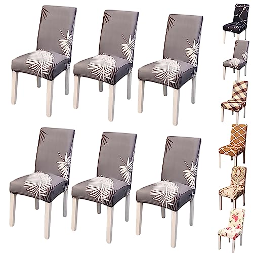 Zeyeo Elastic Dining Chair Cover Set of 2/4/6 Modern Style Jacquard Design Parson Chair Slipcover Washable Seat Cover Stretch Universal Chair Protector Cover for Dining Room Hotel,Flower 2pcs(Grey 6pc von Zeyeo