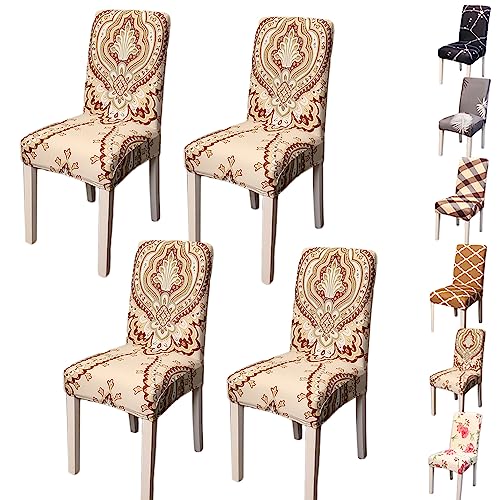 Zeyeo Elastic Dining Chair Cover Set of 2/4/6 Modern Style Jacquard Design Parson Chair Slipcover Washable Seat Cover Stretch Universal Chair Protector Cover for Dining Room Hotel,Flower 2pcs(European von Zeyeo