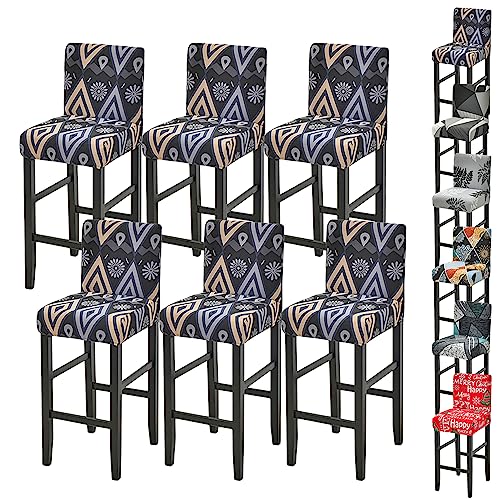Zeyeo Hohe Hocker Abdeckungen Set Von 1/2/4/6 Niedrigen Zurück Stretch Swivel Theke Stuhl Protector Modern(A 6pcs) von Zeyeo
