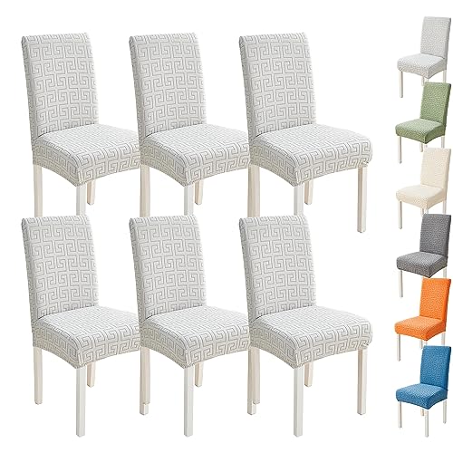 Zeyeo Jacquard-Esszimmerstuhl-Bezugsset (1/2/4/6 Stück) – Verdickter, Dehnbarer Parson-Bezug Für Stühle Mit Gerader Rückenlehne, Küche/Schlafzimmer/Hotel(Gray 6pcs) von Zeyeo