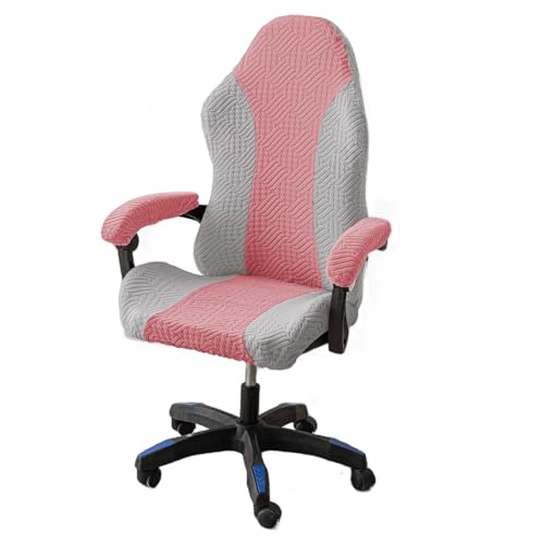Zeyeo Jacquard Gaming Chair Slipcover, Stretch Computer Chair Cover with Armrest Covers Cat Scratch Proof Desk Chair Cover for Office Desk Chair(Black and White)(Pink) von Zeyeo