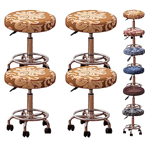 Zeyeo Jacquard-Sitzbezüge Für Runde Hocker, 1er-/2er-/4er-/6er-Set, Verdickte, Elastische Bar-Drehstuhlbezüge Für Friseurläden(Camel 4pcs) von Zeyeo