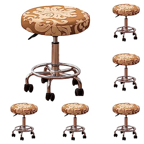 Zeyeo Jacquard-Sitzbezüge Für Runde Hocker, 1er-/2er-/4er-/6er-Set, Verdickte, Elastische Bar-Drehstuhlbezüge Für Friseurläden(Camel 6pcs) von Zeyeo