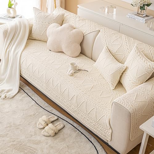 Zeyeo Minimalistischer Sofabezug Aus Einfarbigem Baumwolljacquard - Verdickter, Rutschfester Schnittschutz, Waschbar(Beigea,Pillow17.7 * 17.7in) von Zeyeo