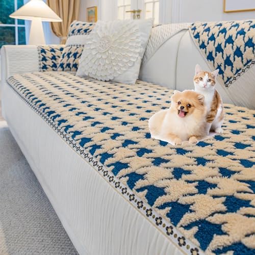 Zeyeo Moderner Patchwork-Sofabezug Aus Plüsch Für 2/3/4-Kissen-Couch, L-Form, 3-Sitzer, rutschfest, Waschbar, Haustierfreundlich(Blue,90 * 180cm/35.4 * 71in) von Zeyeo