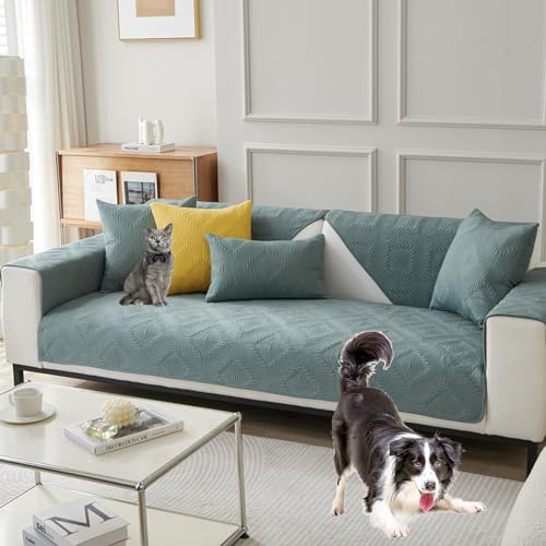 Zeyeo Moderner Sofabezug Aus Massiver Baumwolle Für 2/3/4-Kissen-Couch, Sektionaltor – Rutschfester, Waschbarer Schutz(Green,Pillowcase17.7 * 17.7in) von Zeyeo