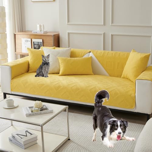 Zeyeo Moderner Sofabezug Aus Massiver Baumwolle Für 2/3/4-Kissen-Couch, Sektionaltor – Rutschfester, Waschbarer Schutz(Yellow,Pillowcase17.7 * 17.7in) von Zeyeo