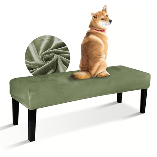 Zeyeo ORiorg Stretch Dining Bench Cover, Bench Covers Slipcover Rectangle Piano Bench Cover, Velvet Bench Seat Protector for Bedroom, Kitchen(Light Green) von Zeyeo