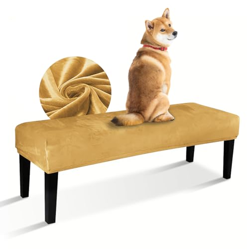 Zeyeo ORiorg Stretch Dining Bench Cover, Bench Covers Slipcover Rectangle Piano Bench Cover, Velvet Bench Seat Protector for Bedroom, Kitchen(Yellow) von Zeyeo