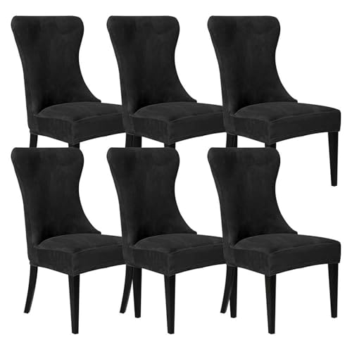 Zeyeo Ohrensessel-Bezüge, 2er-/4er-/6er-Set – Samt-Schonbezüge, Abnehmbare Und Waschbare Schoner Für Esszimmer Und Veranstaltungen(Black,6Pcs) von Zeyeo