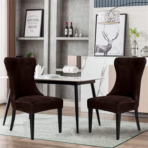 Zeyeo Ohrensessel-Bezüge, 2er-/4er-/6er-Set – Samt-Schonbezüge, Abnehmbare Und Waschbare Schoner Für Esszimmer Und Veranstaltungen(Brown,6Pcs) von Zeyeo