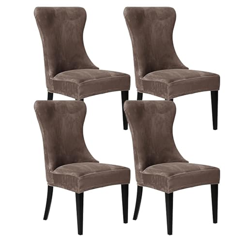 Zeyeo Ohrensessel-Bezüge, 2er-/4er-/6er-Set – Samt-Schonbezüge, Abnehmbare Und Waschbare Schoner Für Esszimmer Und Veranstaltungen(Coffee,4Pcs) von Zeyeo