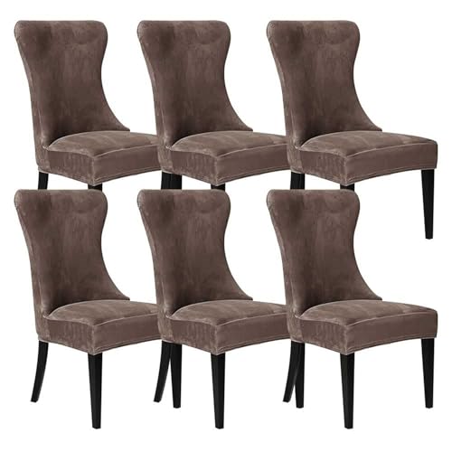 Zeyeo Ohrensessel-Bezüge, 2er-/4er-/6er-Set – Samt-Schonbezüge, Abnehmbare Und Waschbare Schoner Für Esszimmer Und Veranstaltungen(Coffee,6Pcs) von Zeyeo