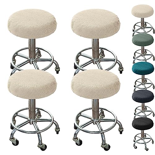Zeyeo Plaid Runde Hockerbezüge Set Von 1/2/4/6 Verdickte Elastische Für Bar Dreh-/Thekenhocker(Beige 4pcs) von Zeyeo