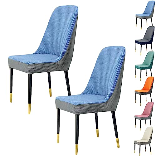 Zeyeo Plaid Stuhl Abdeckung Set 1/2/4/6 Verdickt Stretch Gebogene Zurück Zwei-Farben Nähte Protector(Blue 2pcs) von Zeyeo