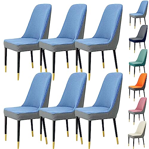 Zeyeo Plaid Stuhl Abdeckung Set 1/2/4/6 Verdickt Stretch Gebogene Zurück Zwei-Farben Nähte Protector(Blue 6pcs) von Zeyeo