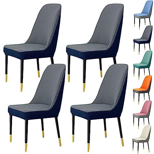 Zeyeo Plaid Stuhl Abdeckung Set 1/2/4/6 Verdickt Stretch Gebogene Zurück Zwei-Farben Nähte Protector(Gray 4pcs) von Zeyeo