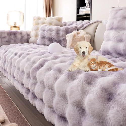 Zeyeo Plüsch-Sofabezug In L-Form Mit Farbverlauf Und Rutschfester Unterseite – Weicher, Warmer Sofaschutz Für 1–4 Sitze(Purple,90 * 180cm/35.4 * 71in) von Zeyeo