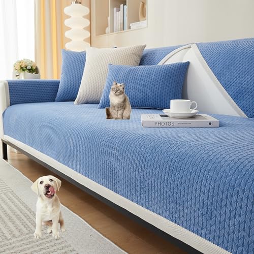 Zeyeo Plüsch Sofabezug Moderner Stil Für 2-4 Kissen Loveseat Sectional Waschbar(Blue,70 * 210cm/27.6 * 82.7in) von Zeyeo