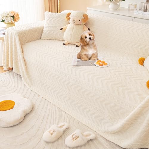 Zeyeo Plüschweicher Sofaüberwurf - Rutschfester Universeller Couchbezug Für Loveseat-Futon-Sofas In L-Form(Beige,180 * 320cm/71 * 126in) von Zeyeo