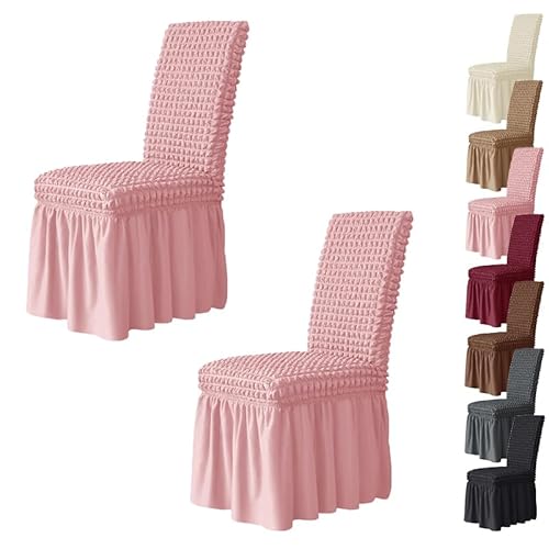 Zeyeo Popcorn-Stuhlhussen Mit Rock – Stretch-Esszimmerstuhl-Schonbezug, Waschbar, Modern, Eleganter Schutz Für Zuhause/Party/Hochzeit(Pink 2pcs) von Zeyeo