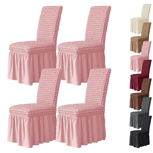 Zeyeo Popcorn-Stuhlhussen Mit Rock – Stretch-Esszimmerstuhl-Schonbezug, Waschbar, Modern, Eleganter Schutz Für Zuhause/Party/Hochzeit(Pink 4pcs) von Zeyeo