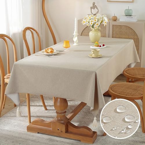 Zeyeo Rechteckige Tischdecke Aus Baumwollleinen – Verdickter, Wasserdichter, Schmutzabweisender Bezug Für Partys Zu Hause/im Freien(Khaki,140 * 180cm) von Zeyeo