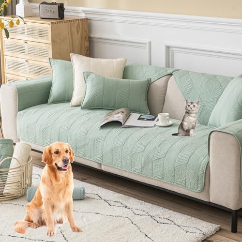 Zeyeo Rutschfester Sofabezug Aus Baumwolle Für 2-4-Sitzer-Sofas – Weich, Waschbar, Ganzjahres-Schutz Für Haustiere(Green,110 * 180cm/43 * 71in) von Zeyeo