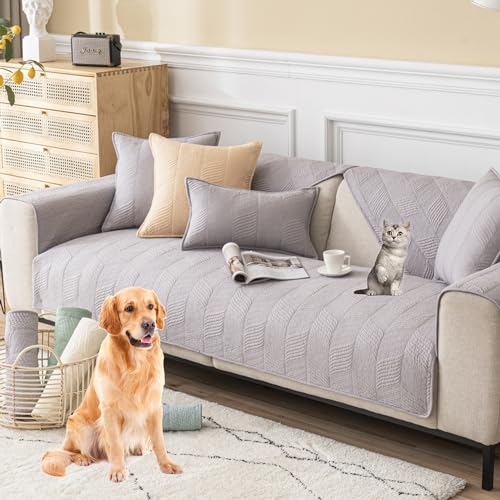 Zeyeo Rutschfester Sofabezug Aus Baumwolle Für 2-4-Sitzer-Sofas – Weich, Waschbar, Ganzjahres-Schutz Für Haustiere(Lgray,90 * 210cm/35.4 * 83in) von Zeyeo