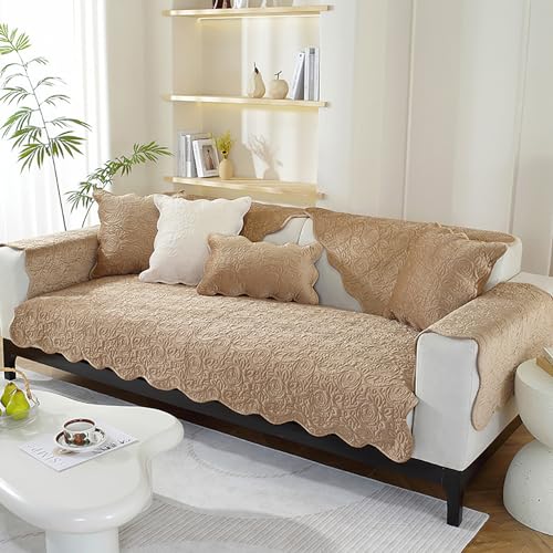 Zeyeo Samt-Sofabezug – Moderner Sofabezug Mit Wellenkante – Weicher, Verdickter, Rutschfester Schutz Für Hunde(Khaki,70 * 210cm/27.6 * 82.7in) von Zeyeo