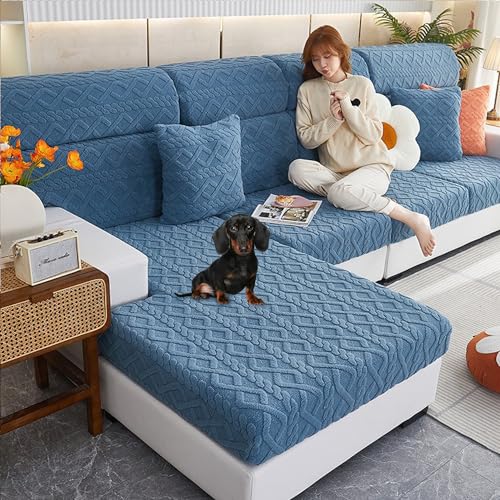 Zeyeo Samt-Stretch-Couchkissenbezüge, Universell, L-förmig, Chaiselongue Und Sofaschoner Für 2–4 Kissen, Waschbar(D,L Seat Cover) von Zeyeo