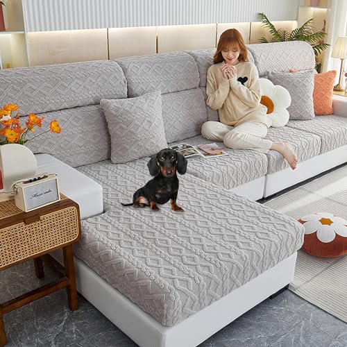 Zeyeo Samt-Stretch-Couchkissenbezüge, Universell, L-förmig, Chaiselongue Und Sofaschoner Für 2–4 Kissen, Waschbar(G,L Seat Cover) von Zeyeo