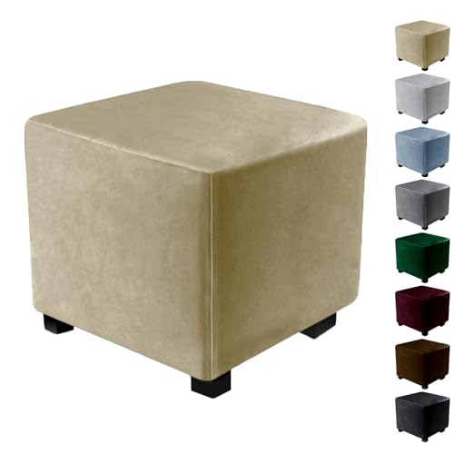 Zeyeo Samt Stretch Ottomane Abdeckung Platz 17x17/30x30/40x40 Zoll Dicken Fußhocker Slipcover Fuchsia(Taupe) von Zeyeo