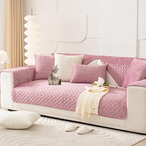 Zeyeo Samtiger, Rustikaler, Einfarbiger, Kratzfester Sofabezug, Waschbarer, Rutschfester Schutz Für L-förmige 2-4-Sitzer, Hunde(Pink,70 * 70cm/27.6 * 27.6in) von Zeyeo