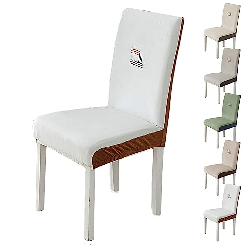 Zeyeo Samtverdicktes Stuhlhussen-Set Für Esszimmerstühle - Elastischer Schonbezug Mit Zweifarbigen Nähten Für Esszimmer, Restaurant, Hotel(White 1pcs) von Zeyeo