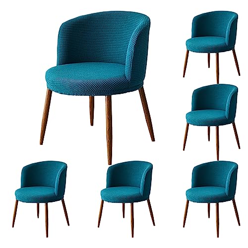 Zeyeo Schonbezug Für Esszimmerstühle Mit Niedriger Rückenlehne, 1er-/2er-/4er-/6er-Set – Verdickter Stretchschutz Für Runde/halbrunde, Gebogene Stühle(Blue 6pcs) von Zeyeo
