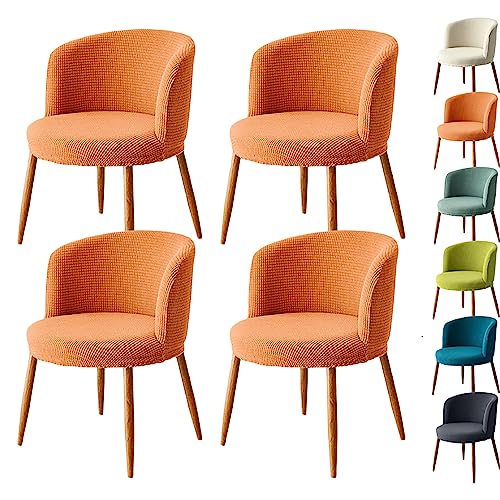 Zeyeo Schonbezug Für Esszimmerstühle Mit Niedriger Rückenlehne, 1er-/2er-/4er-/6er-Set – Verdickter Stretchschutz Für Runde/halbrunde, Gebogene Stühle(Orange 4pcs) von Zeyeo