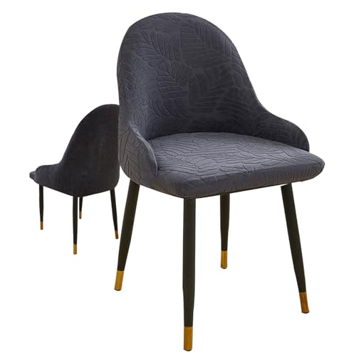 Zeyeo Set Mit 1/2/4/6 Elastischen Stuhlhussen Für Esszimmerstühle Mit Mittelhoher Rückenlehne Und Gebogener Rückenlehne – Jacquardstoff Für Küchen-, Schreibtisch- Und Freizeitsessel(Dark Gray,2pcs) von Zeyeo