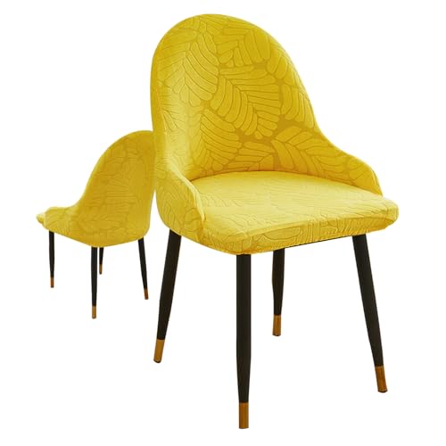 Zeyeo Set Mit 1/2/4/6 Elastischen Stuhlhussen Für Esszimmerstühle Mit Mittelhoher Rückenlehne Und Gebogener Rückenlehne – Jacquardstoff Für Küchen-, Schreibtisch- Und Freizeitsessel(Yellow,1pcs) von Zeyeo