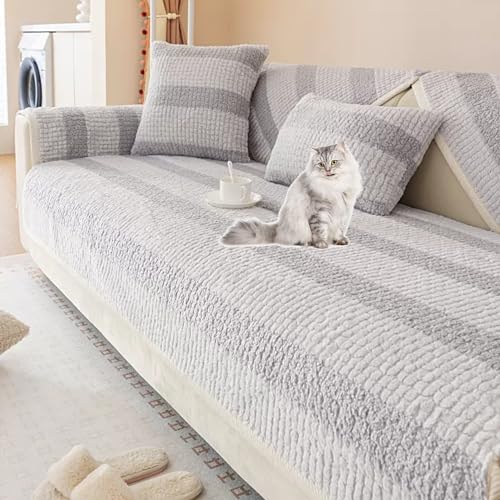 Zeyeo Sherpa Sofa Schonbezug Verdickter Plüsch L Form 2/3/4 Kissen Hundefreundlich Waschbar(Grey,70 * 210cm/27.6 * 82.7in) von Zeyeo