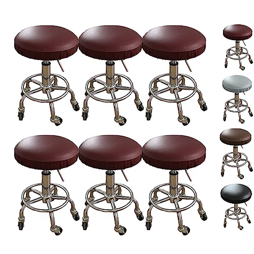 Zeyeo Sitzbezüge Für Runde Barhocker Aus PU-Leder, 1er-/2er-/4er-Set, Wasserdicht, Dehnbare Schonbezüge Für Drehstühle/Hebestühle(Red 6pcs) von Zeyeo