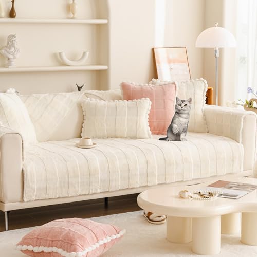 Zeyeo Sofabezüge Aus Plüschimitat Mit Kaninchenmotiv – Weicher, Rutschfester L-förmiger Schonbezug Für 1–4-Sitzer-Sofas, Waschbarer, Haustierfreundlicher Schutz(Beige,70 * 150cm/27.6 * 59in) von Zeyeo